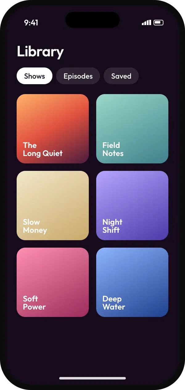 Library grid of show artwork