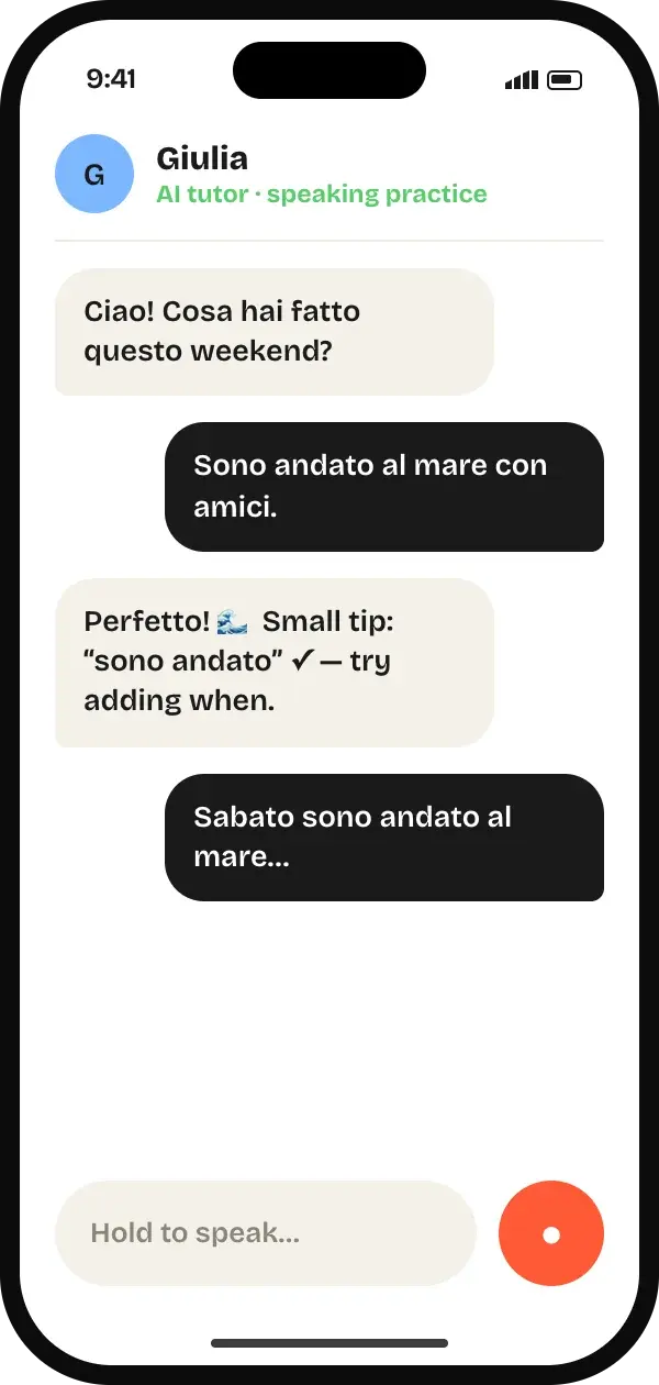 Conversation with the AI tutor Giulia
