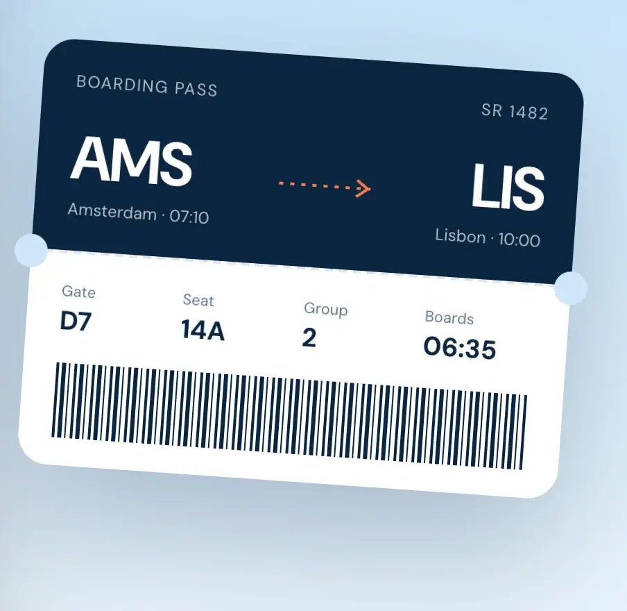 Boarding pass card from Amsterdam to Lisbon